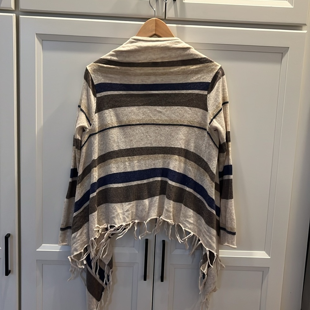 CUBISM stripe waterfall sweater cardigan with fringe detail, size medium/large - Picture 5 of 5